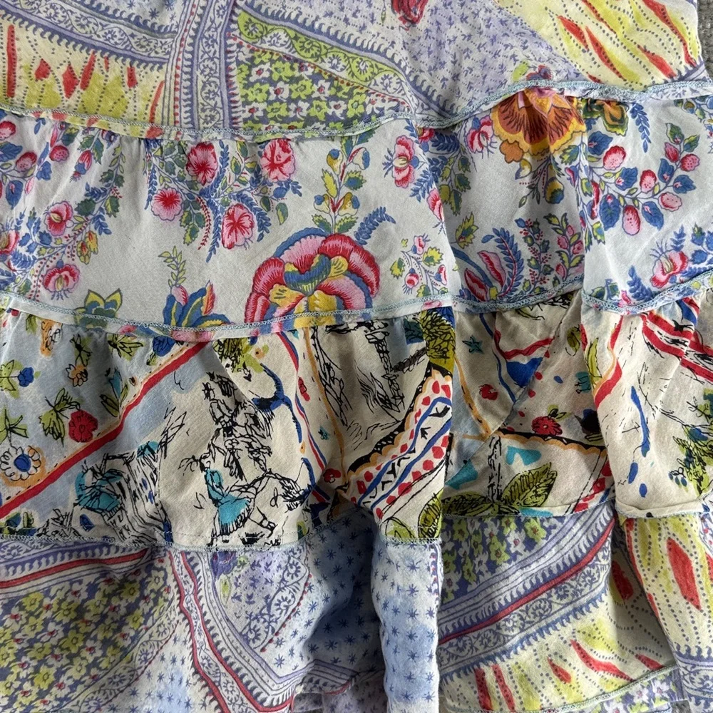 Bila Pull On Mini Skirt Floral White Blue Womens S Ruffles Boho Hippie - Picture 5 of 8